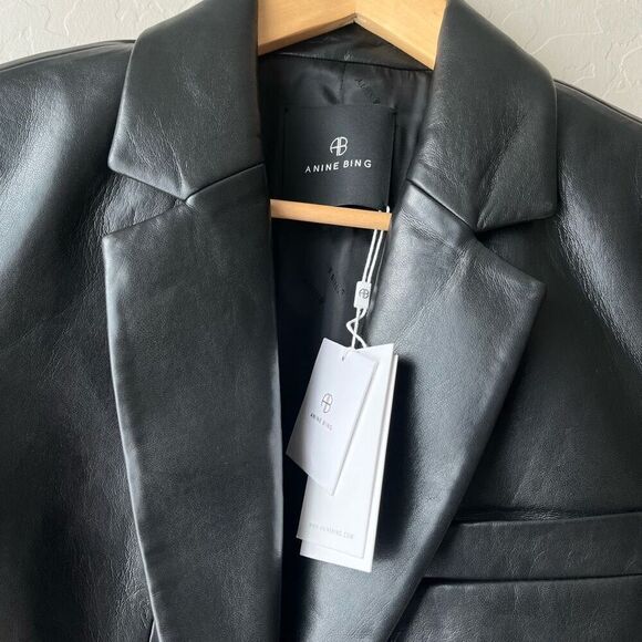 NEW Anine Bing Blazer Faux Leather Black Recycled Blazer Jacket Size Smal - Picture 6 of 13